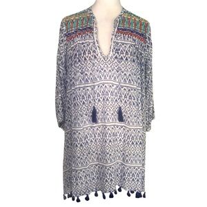 Roberta Roller Rabbit Medium Blue & Multicolor Embroidered Boho Dress Festival